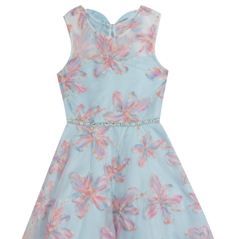 Big Girls Soutache Sleeveless Dress with Illusion Bodice